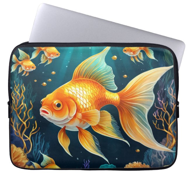 Gouden vis onder water laptop sleeve (Voorkant)