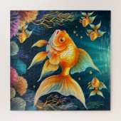 Gouden vis onder water legpuzzel (Horizontaal)