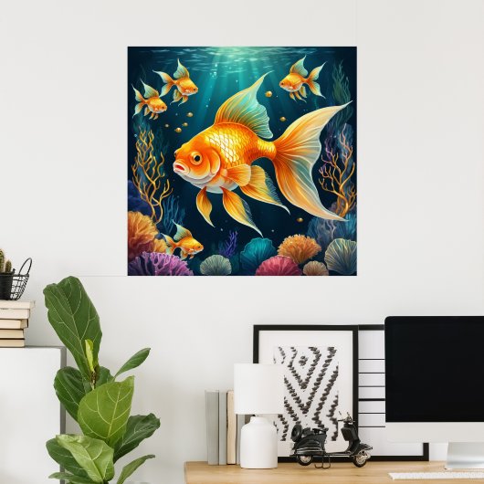 Gouden vis onder water poster (Thuiskantoor)