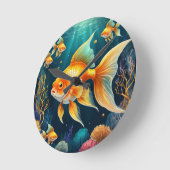 Gouden vis onder water ronde klok (Hoek)