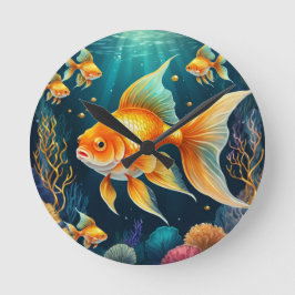 Gouden vis onder water ronde klok