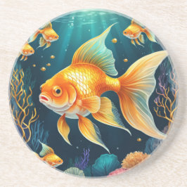 Gouden vis onder water zandsteen onderzetter