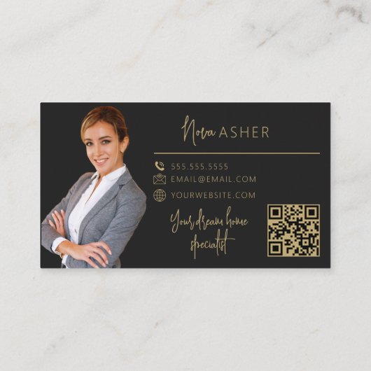 Gouden Visitekaartjes makelaar met QR-code (Achterkant)