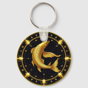 Gouden Vissen Dierenriemsymbool Omringd door Sterr Sleutelhanger