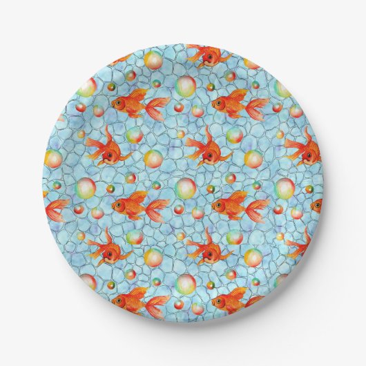 gouden vissen en zeepbellen papieren bordje (Voorkant)