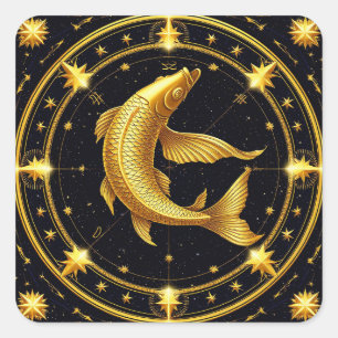 Gouden Vissen Sterrenbeeld Symbool Omringd door St Vierkante Sticker