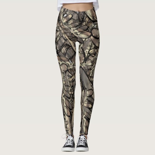 Gouden vlam bloem leggings (Voorkant)