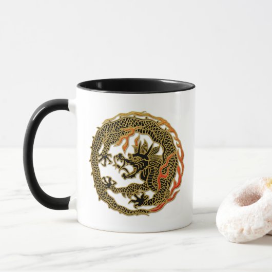 Gouden Vlam Draak Embleem Mok (Met donut)