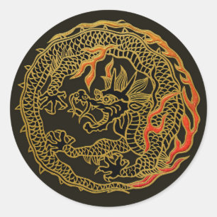 Gouden Vlam Draak Embleem Ronde Sticker