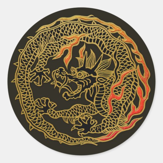 Gouden Vlam Draak Embleem Ronde Sticker (Voorkant)