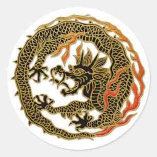 Gouden Vlam Draak Embleem Ronde Sticker
