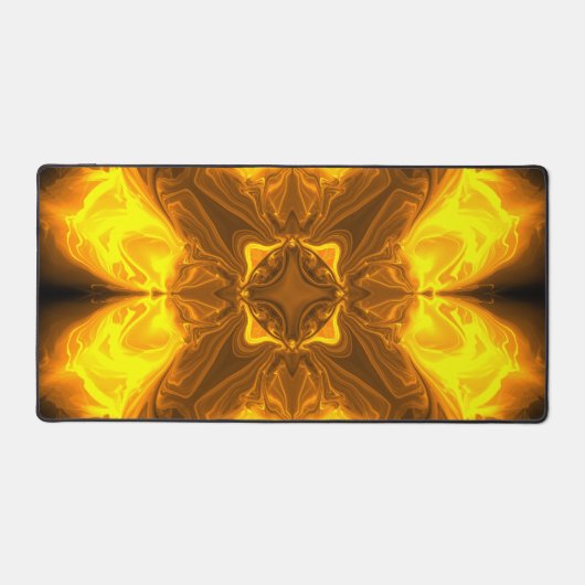 Gouden Vlam Kaleidoscoop Fractale Kunst Bureaumat (Voorkant)