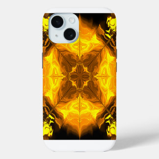 Gouden Vlam Kaleidoscoop Fractale Kunst iPhone 15 Case