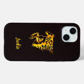 Gouden vlam paard met aangepaste naam Case-Mate iPhone case (Achterkant (horizontaal))
