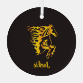 Gouden vlam paard met aangepaste naam glas ornament (Achterkant)