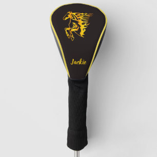 Gouden vlam paard met aangepaste naam golfheadcover