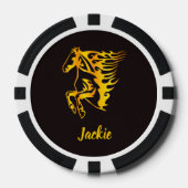 Gouden vlam paard met aangepaste naam poker chips (Voorkant)