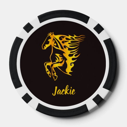 Gouden vlam paard met aangepaste naam poker chips (Achterkant)