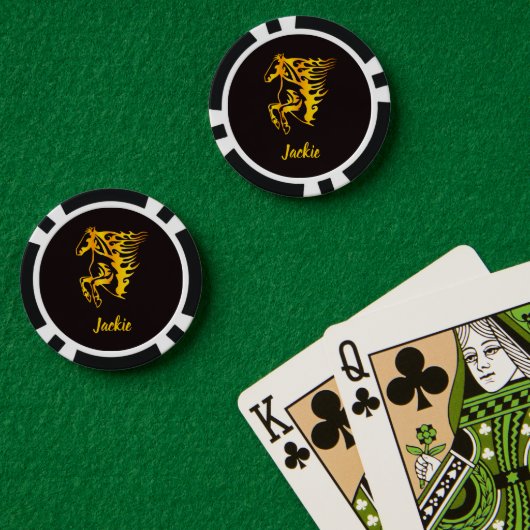 Gouden vlam paard met aangepaste naam poker chips (Pokertafel (Dubbel))