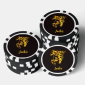 Gouden vlam paard met aangepaste naam poker chips (Opstapeling)