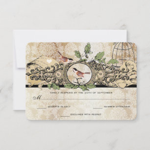 Gouden Vlekjes Vogelkooi Damast Vintage Liefdesvog RSVP Kaartje