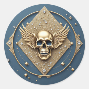 ☠️ Gouden Vleugelige Schedel Gotische Cadeau Voor  Ronde Sticker