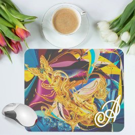 Gouden Vlinder Antieke Monogram Vloeibare Abstract Muismat