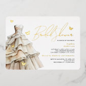 Gouden Vlinder Beige Trouwjurk Vrijgezellenfeest Folie Uitnodiging (Voorkant)