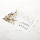 Gouden Vlinder Beige Trouwjurk Vrijgezellenfeest Folie Uitnodiging (Gedraaid)