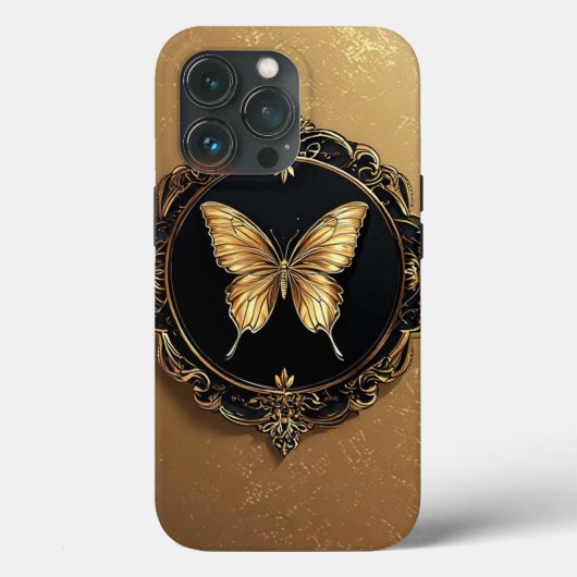 Gouden vlinder binnen een sierlijk lijstontwerp Case-Mate iPhone case (Achterkant)