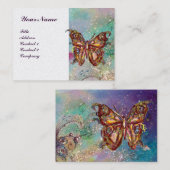 GOUDEN VLINDER, BLAUWGROEN AQUA BLUE SPARKLES Whit Visitekaartje (Voorkant / Achterkant)