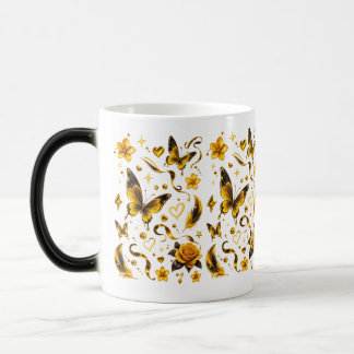Gouden Vlinder Bloem Mok | Elegante Zwarte Handgre