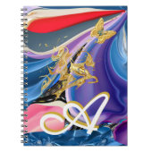 Gouden Vlinder Bloem Monogram Vloeibaar Abstract Notitieboek (Voorkant)