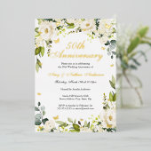 Gouden Vlinder Bloemen 50ste bruiloft Jubileum Folie Uitnodiging (Staand Voorkant)