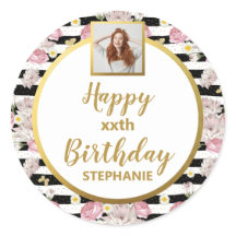 Gouden Vlinder Bloemmotief Gelukkige Verjaardag Fo