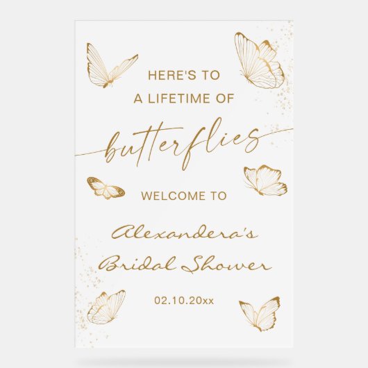 Gouden Vlinder Bruidsfeest Welkom Acryl Bord (Voorkant)
