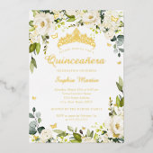 Gouden vlinder Champagne Floral Quinceanera Folie Uitnodiging (Voorkant)