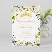 Gouden vlinder Champagne Floral Quinceanera Folie Uitnodiging (Staand Voorkant)
