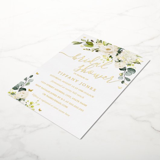 Gouden vlinder Champagne Floral Vrijgezellenfeest Folie Uitnodiging (Gedraaid)