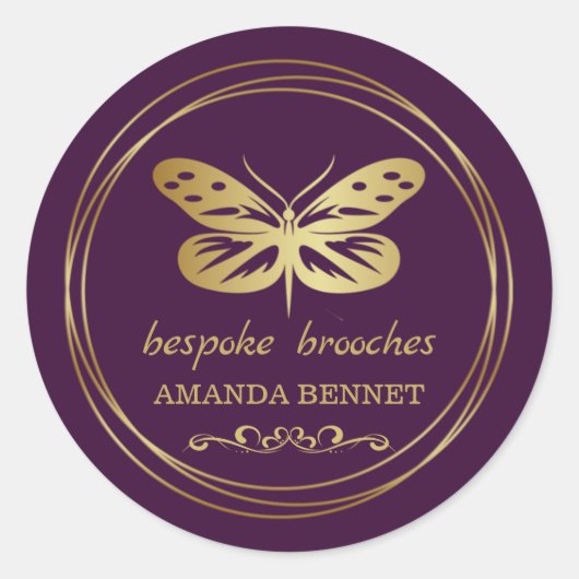 Gouden vlinder, cirkel lijst designer ronde sticker (Voorkant)