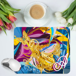 Gouden Vlinder Edelsteen Monogram Vloeibare Abstra Muismat