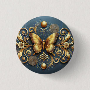 🦋 Gouden Vlinder Elegante Luxe Bloem Natuur Ronde Button 3,2 Cm