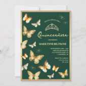 Gouden vlinder Emerald Green Quinceañera Kaart (Voorkant)