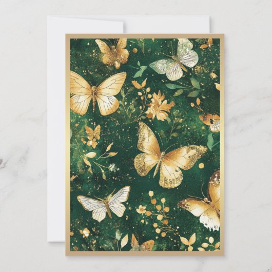 Gouden vlinder Emerald Green Quinceañera Kaart (Achterkant)