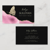 gouden vlinder en roze taille op zwart visitekaartje (Voorkant / Achterkant)