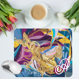 Gouden Vlinder Fantasie Monogram Vloeibare Abstrac Muismat