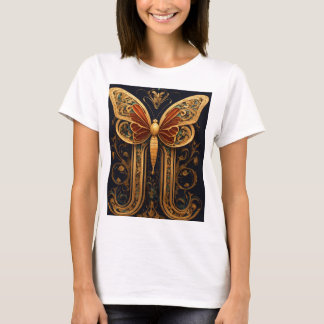 Gouden Vlinder Gedrukt T-shirt – Stijlvol & Eleg