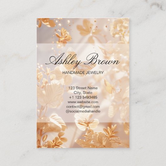 Gouden Vlinder Handgemaakte Sieraden Oorbel Displa Visitekaartje (Achterkant)