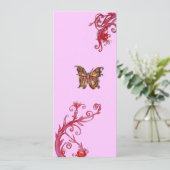 GOUDEN VLINDER , helder rood roze paarse krullen Kaart (Staand voorkant)