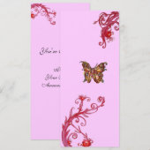 GOUDEN VLINDER , helder rood roze paarse krullen Kaart (Voorkant / Achterkant)